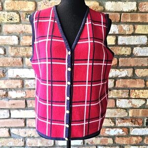 Vintage 100% Cotton Red Plaid Button-Up Sweater Vest
